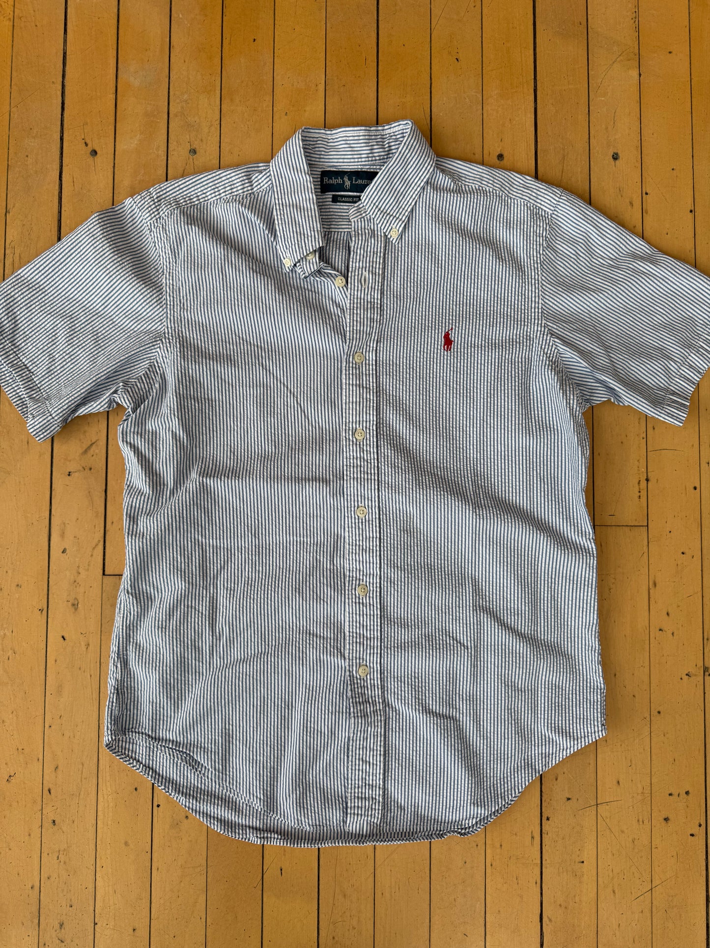 RALPH LAUREN PREPSTER CLASSIC FIT SEERSUCKER SHIRT (M)
