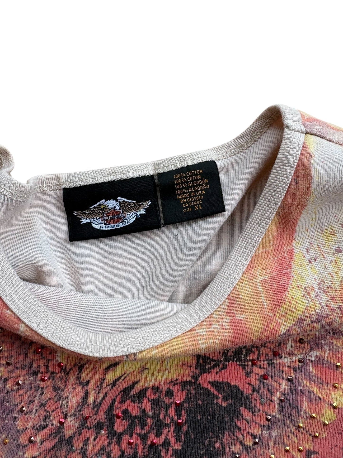 Y2K VINTAGE HARLEY DAVIDSON AOP RHINESTONE LS (XL)