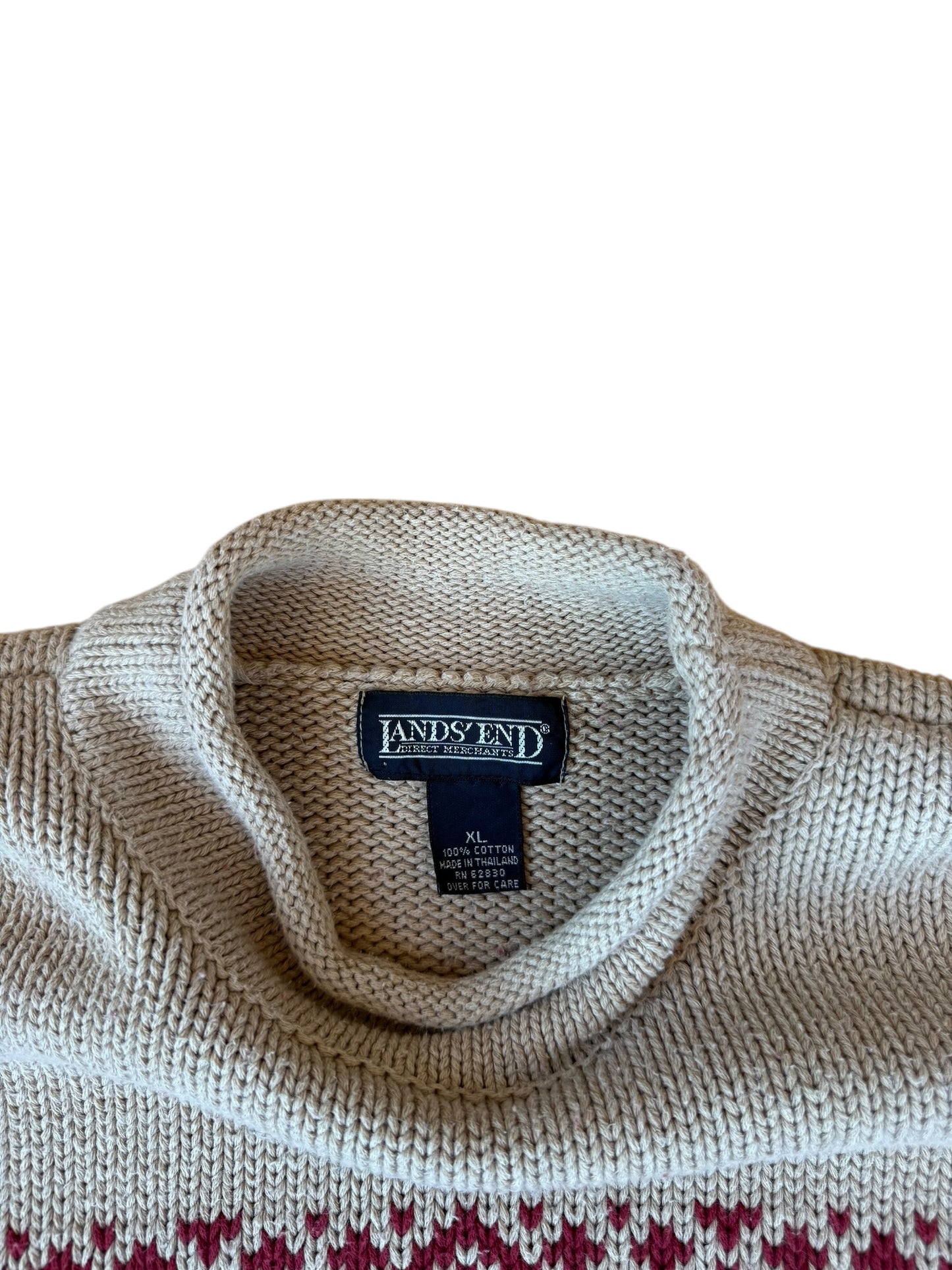 VINTAGE 100% COTTON ROLL NECK SNOWFLAKE SWEATER (XL)