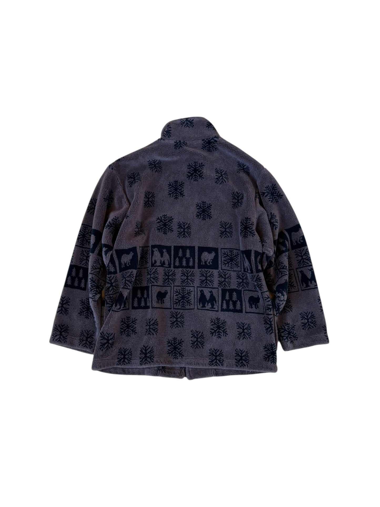 VINTAGE SNOWFLAKE + ANIMAL FLEECE ZIP UP (M)