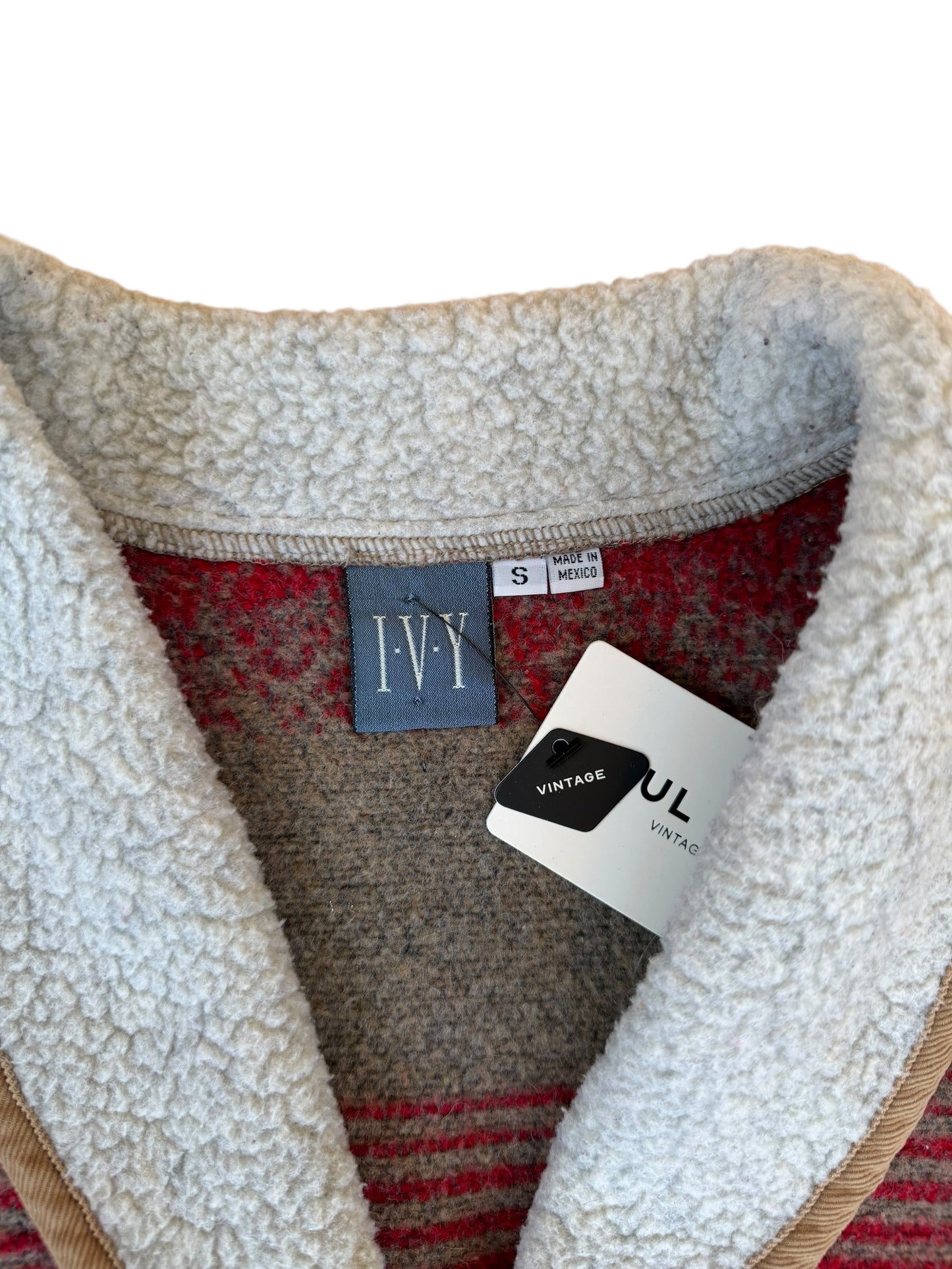 VINTAGE AZTEC WOOL VEST W/ CONTRAST COLLAR (S)