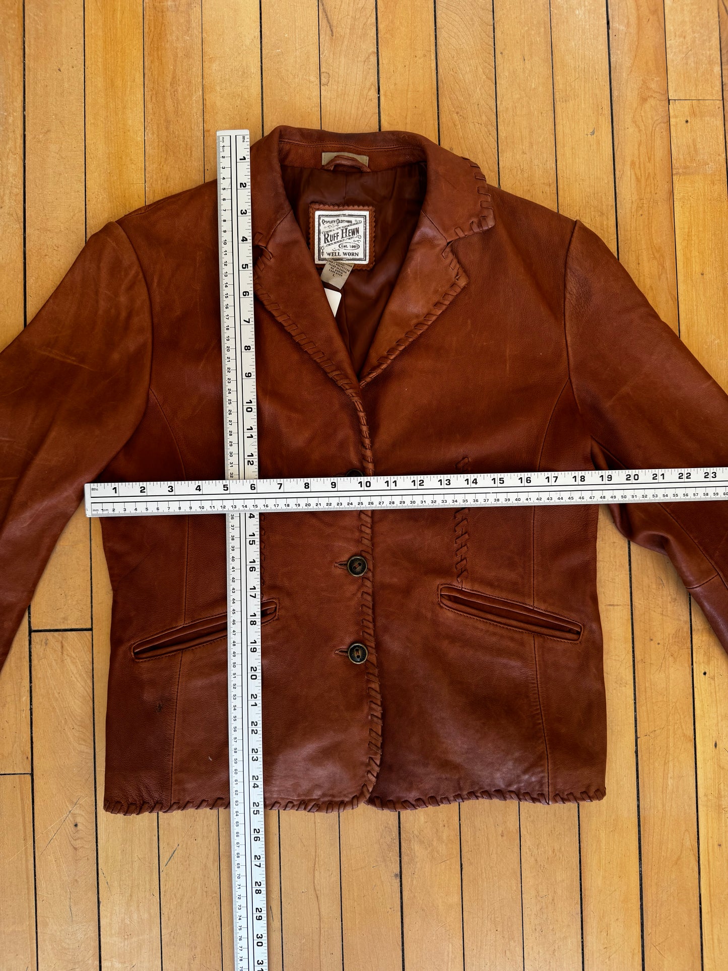 VINTAGE GENUINE LEATHER RUFF HEWN JACKET (L)