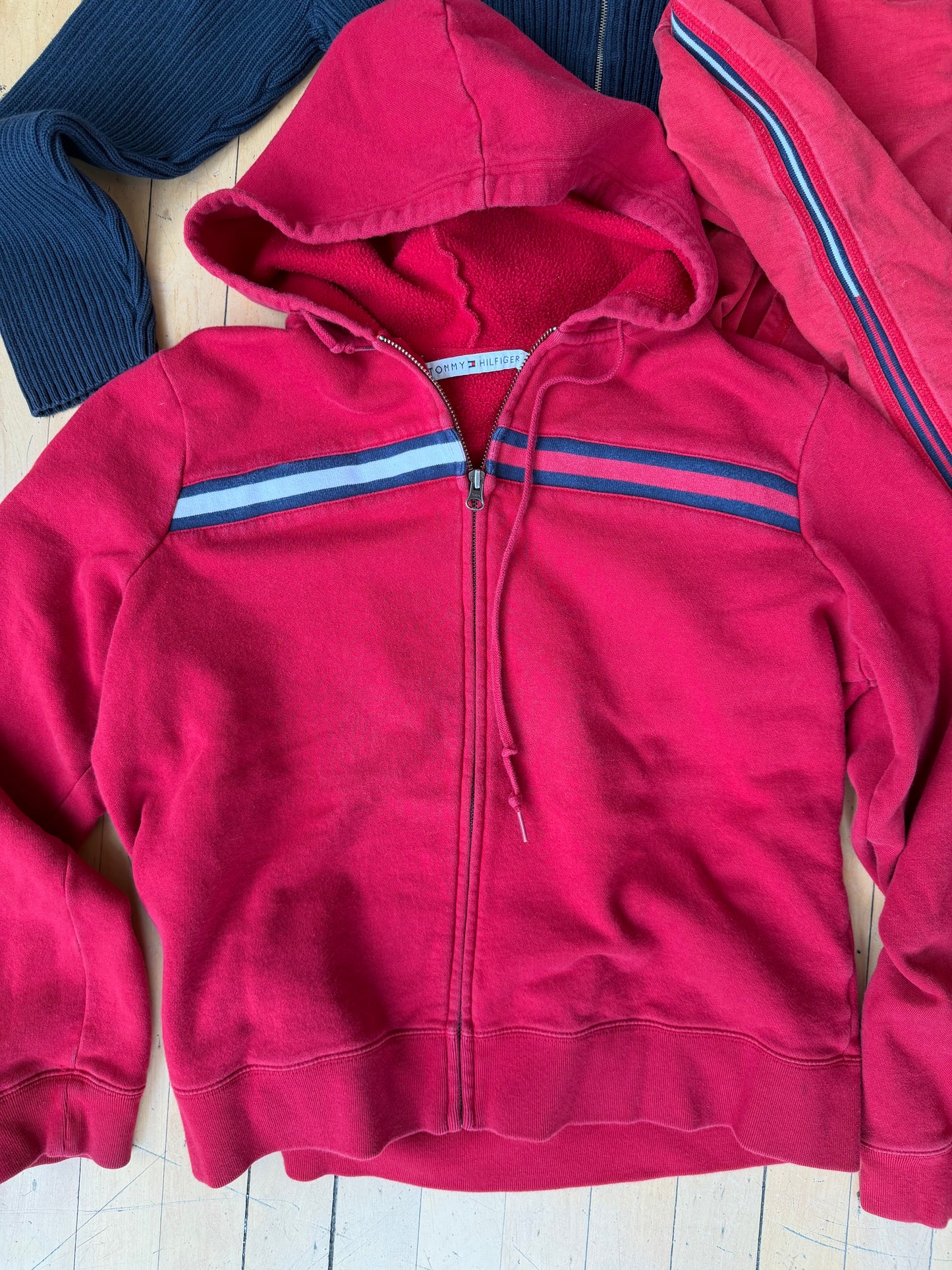 Y2K TOMMY HILFIGER LOGO STRIPE ZIP UP (XL)