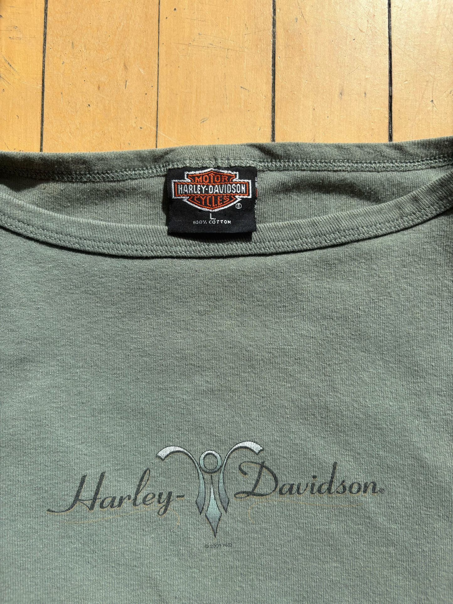2001 VINTAGE Y2K HARLEY DAVIDSON SAGE SLEEVELESS TOP (L)