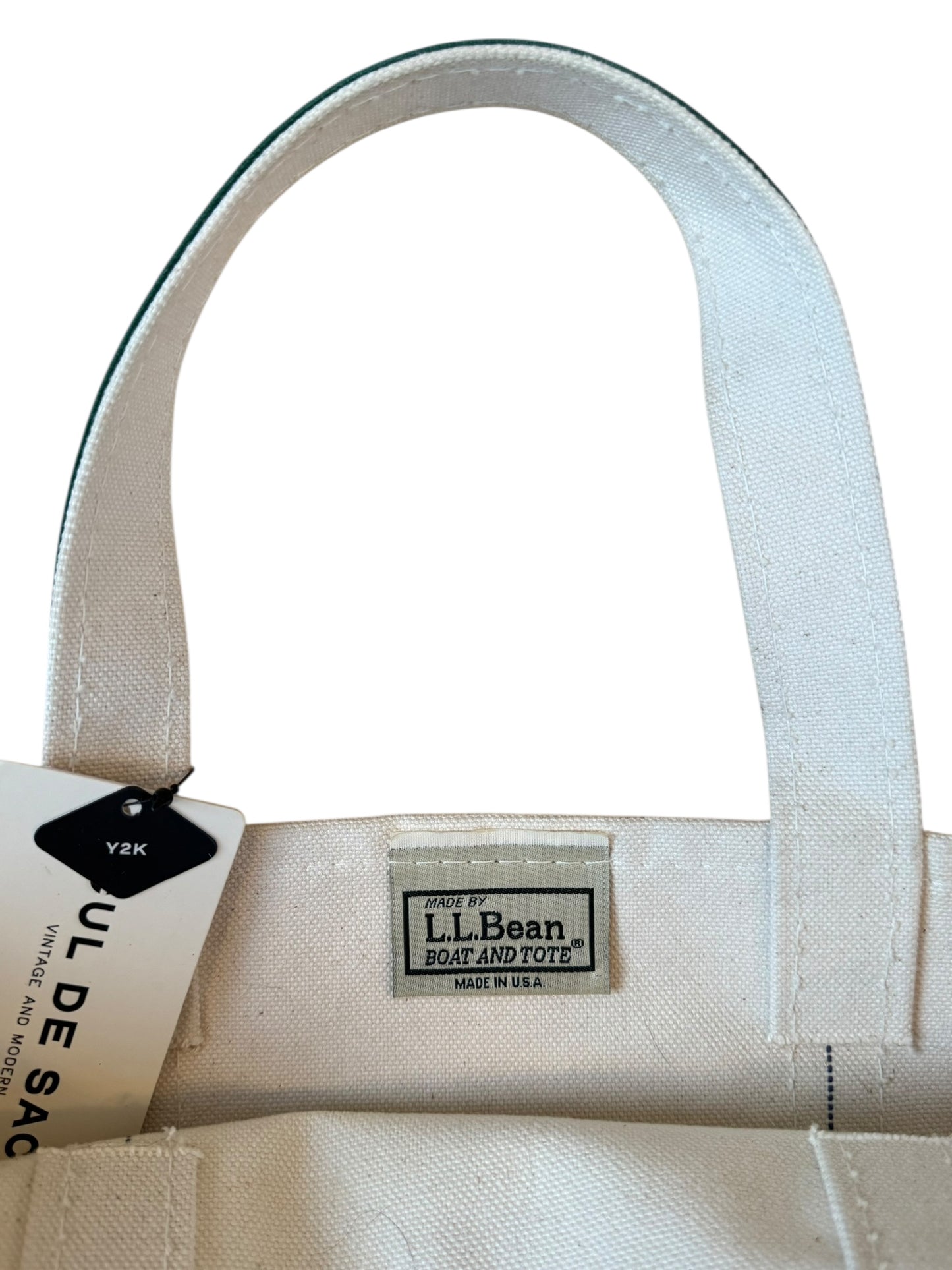 Y2K VINTAGE LL BEAN GREEN AND WHITE TOTE BAG