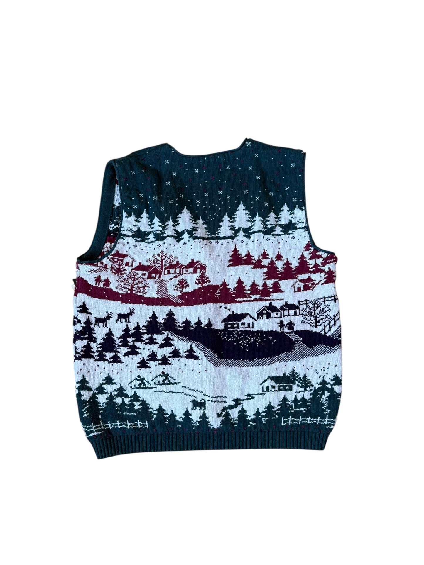 VINTAGE AOP WINTER VILLAGE SCENE KNIT VEST (L)