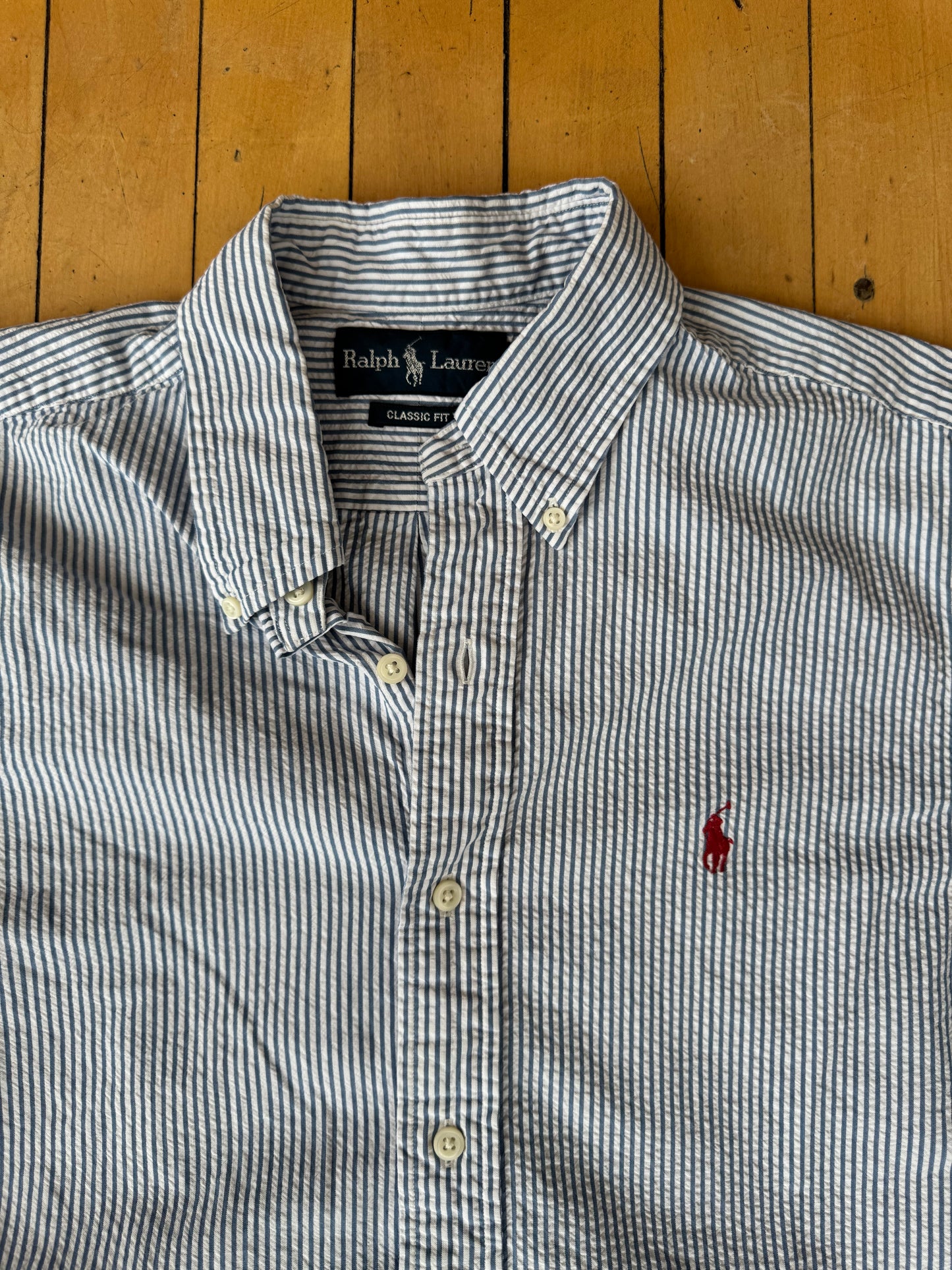 RALPH LAUREN PREPSTER CLASSIC FIT SEERSUCKER SHIRT (M)