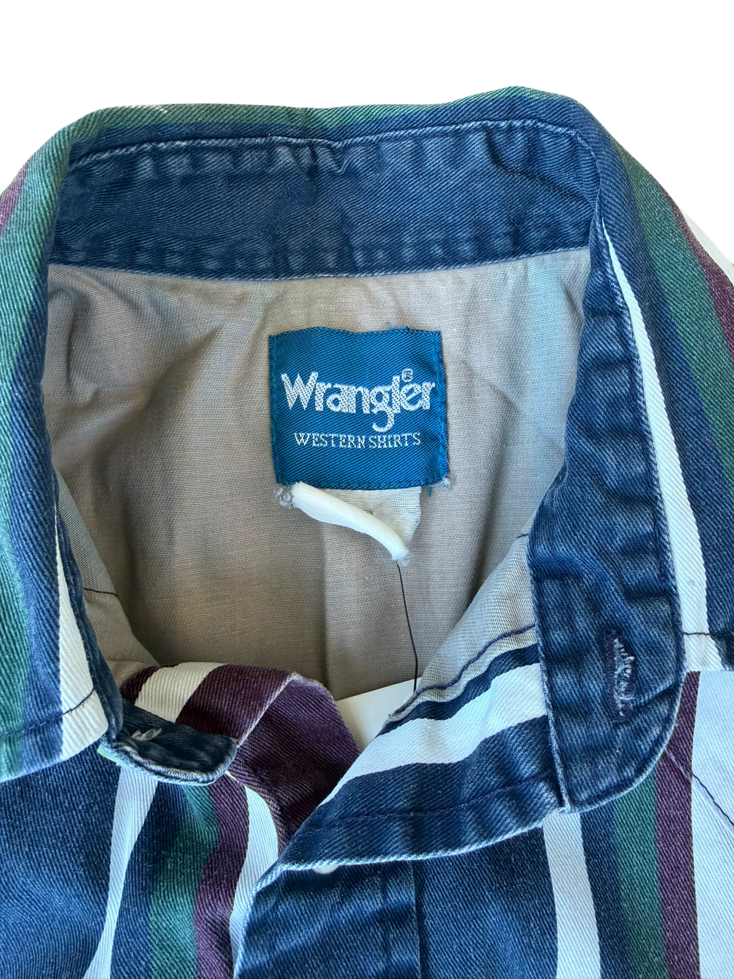 VINTAGE WRANGLER PEARL SNAP BLUE STRIPE (M/L)