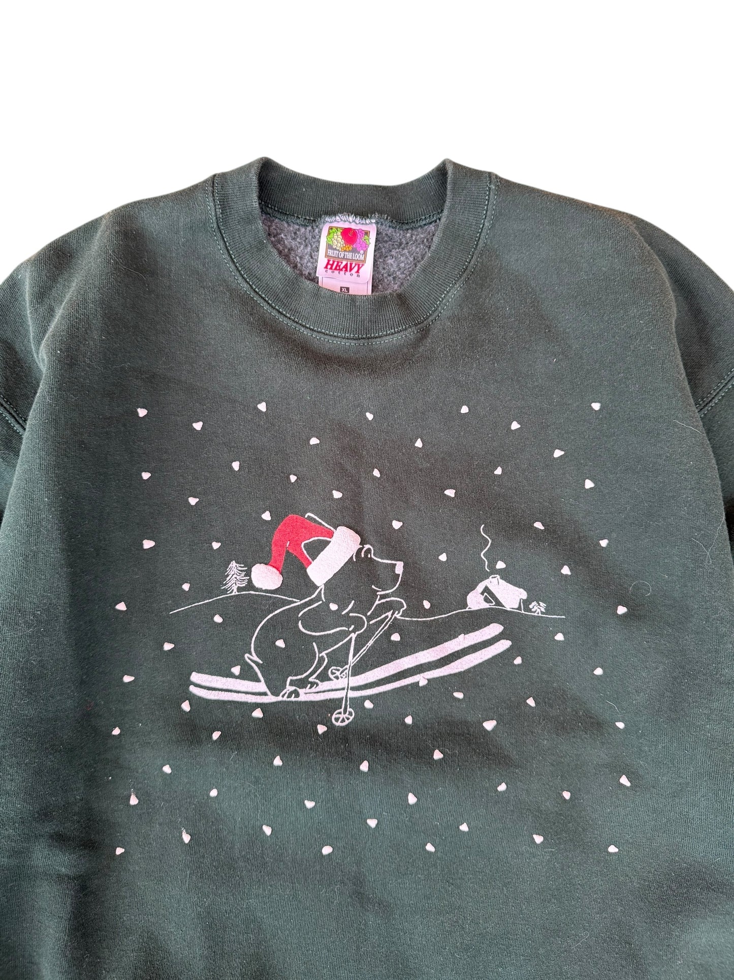 VINTAGE RAISED PRINT DOG SKIING CREW (XL)