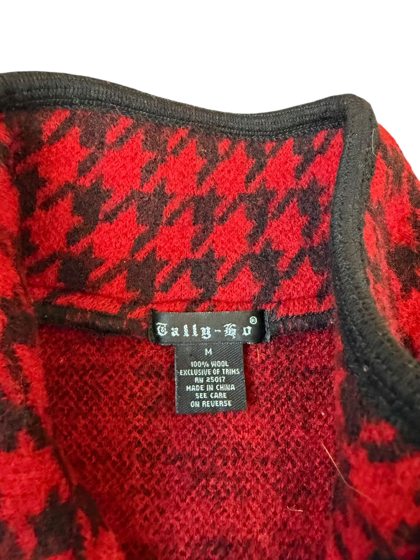 VINTAGE TALLY-HO RED AND BLACK HOUNDSTOOTH WOOL VEST (M)