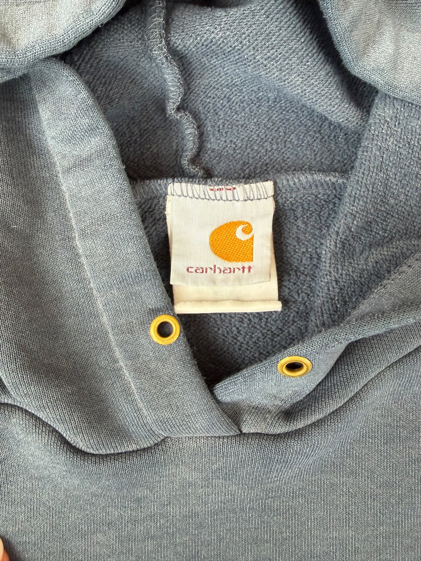VINTAGE CARHARTT SPELL OUT HOODIE BLUE (XL/XXL)