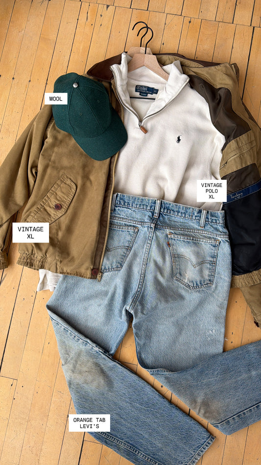 VINTAGE POLO RALPH LAUREN QUARTER ZIP PULLOVER BEIGE (XL)