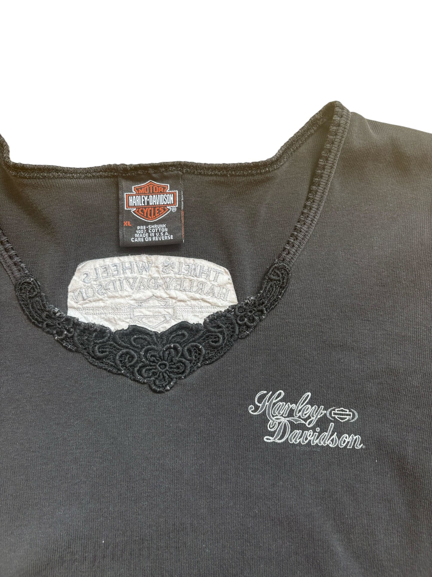 Y2K VINTAGE HARLEY DAVIDSON CROCHET SHIRT (XL)