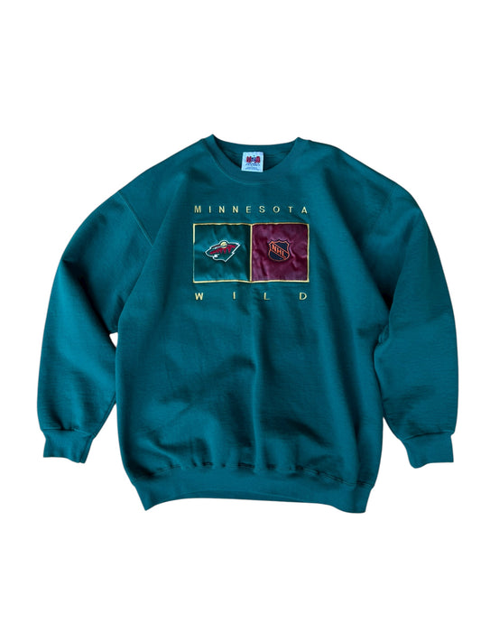 VINTAGE MINNESOTA WILD SATIN LOGO CREWNECK (L)