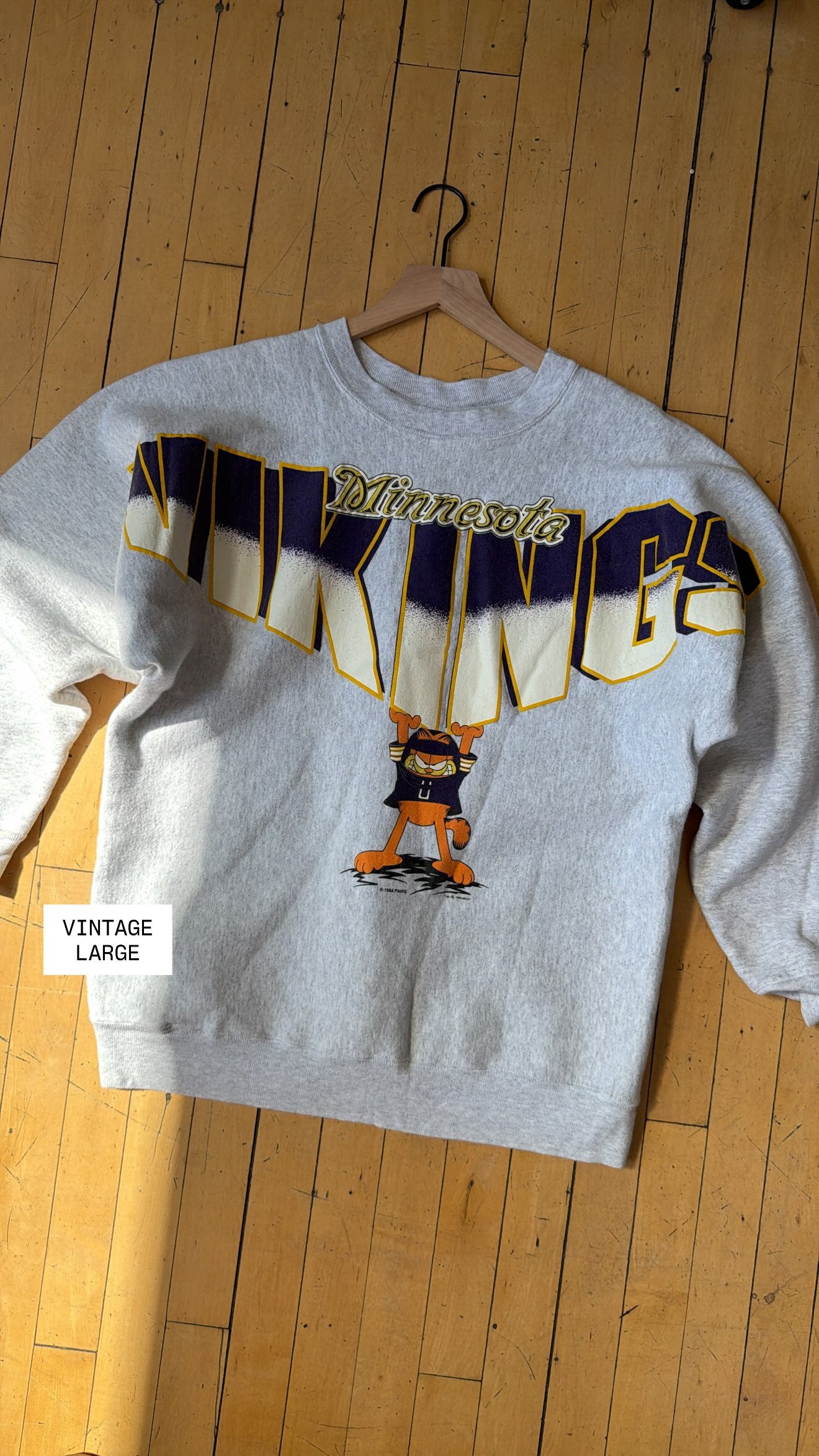 VINTAGE VIKINGS X GARFIELD SPELLOUT CREW (L)