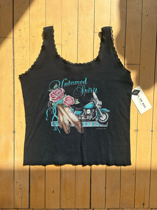 VINTAGE UNTAMED SPIRIT LACE TRIM BIKER TANK (L)