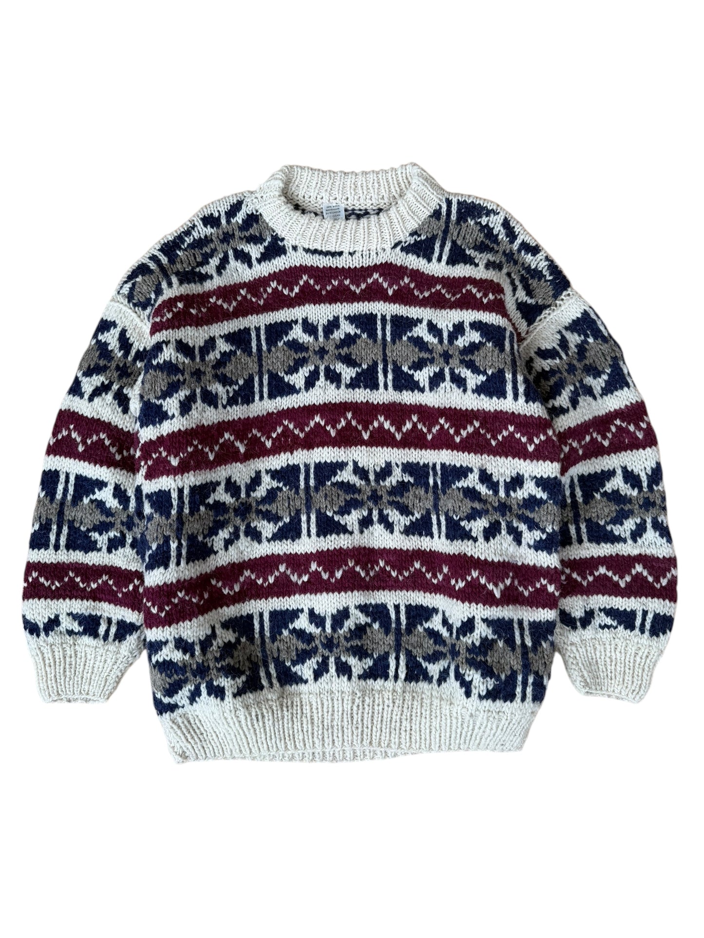 VINTAGE 100% WOOL HAND KNIT ECUADORIAN PATTERNED SWEATER (L/XL)