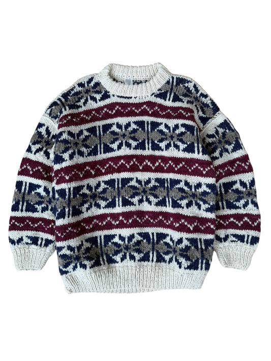 VINTAGE 100% WOOL HAND KNIT ECUADORIAN PATTERNED SWEATER (L/XL)
