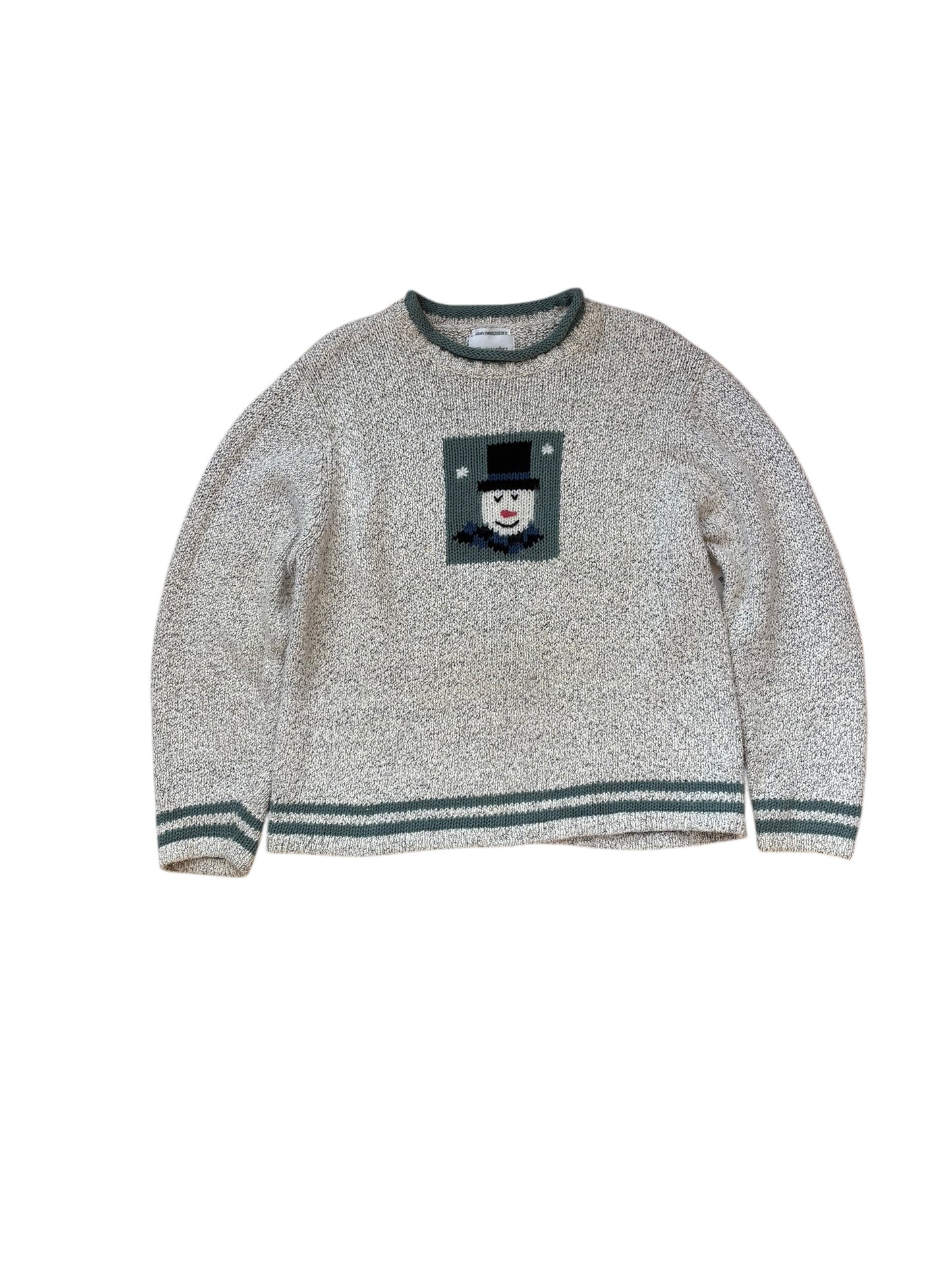 VINTAGE COTTON SNOWMAN KNIT SWEATER (L)