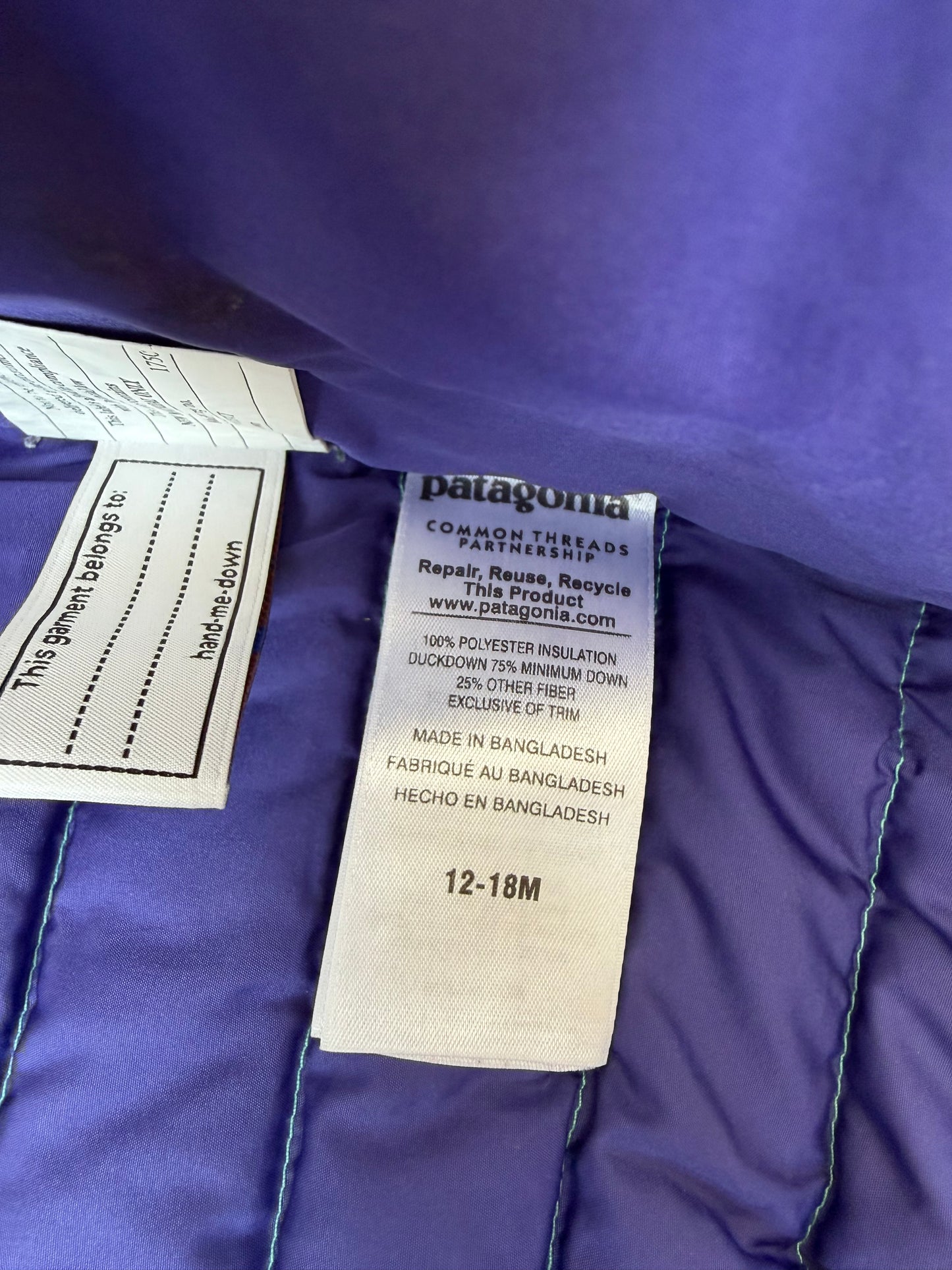 BABY PATAGONIA GOOSE DOWN VEST (12-18 MONTH)
