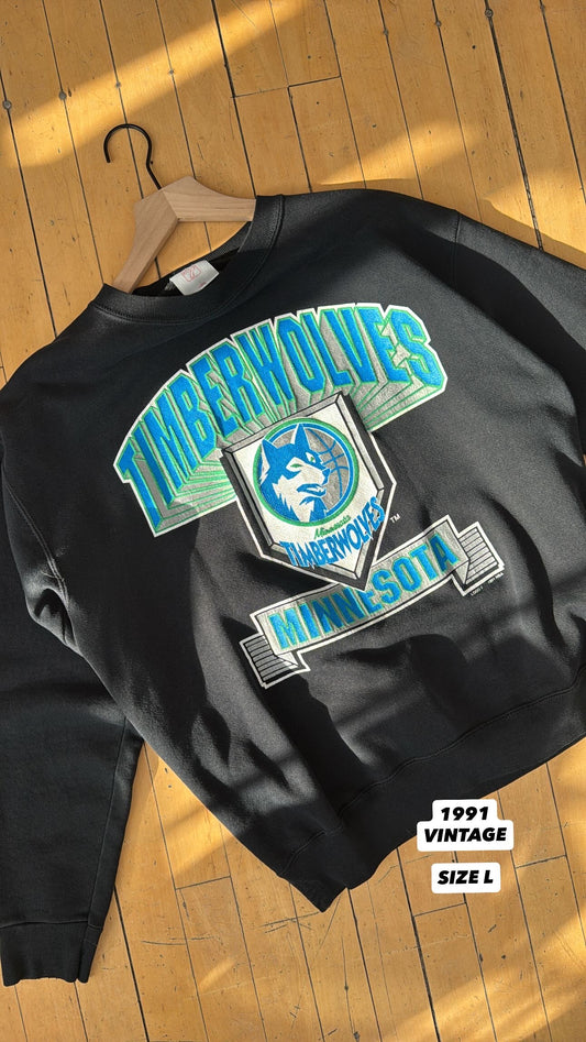 1991 VINTAGE TIMBERWOLVES LOGO 7 CREW (L)
