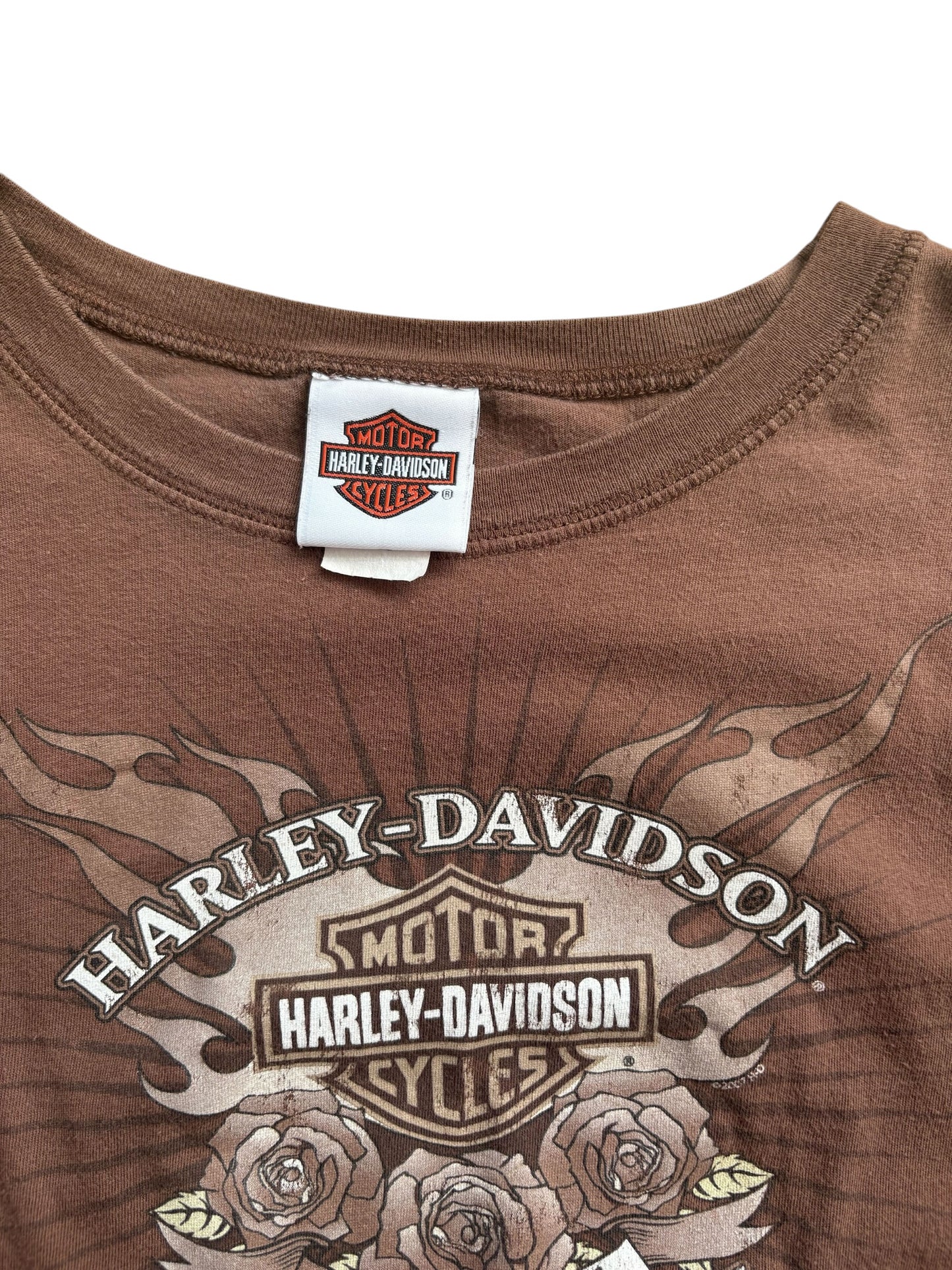 2007 Y2K VINTAGE HARLEY DAVIDSON BROWN SLEEVE HIT LS (XL)