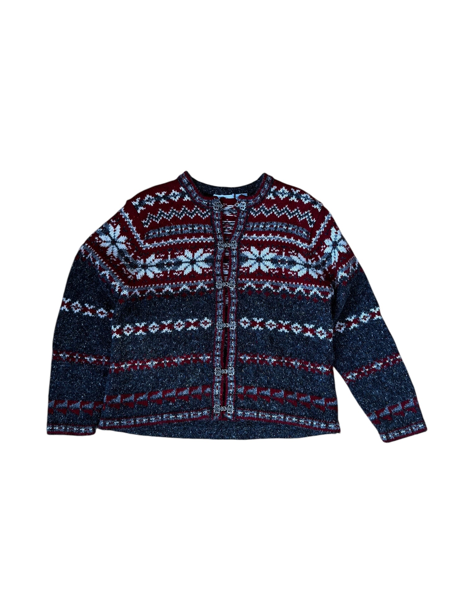 VINTAGE METAL CLASP RED SNOWFLAKE CARDIGAN (M/L)