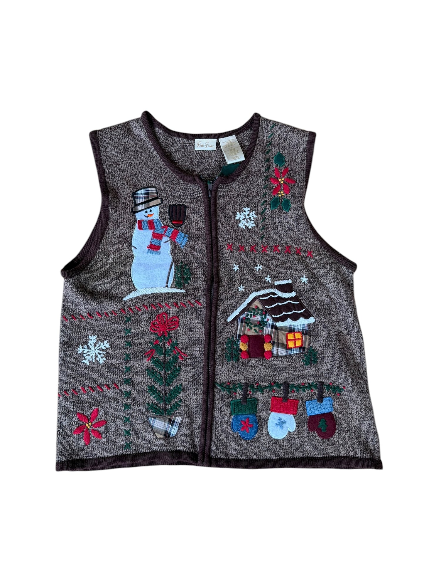 VINTAGE SNOWMAN COTTON RAMIE SWEATER VEST (XL)