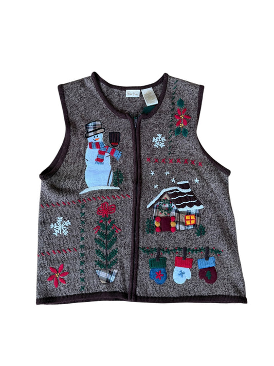 VINTAGE SNOWMAN COTTON RAMIE SWEATER VEST (XL)