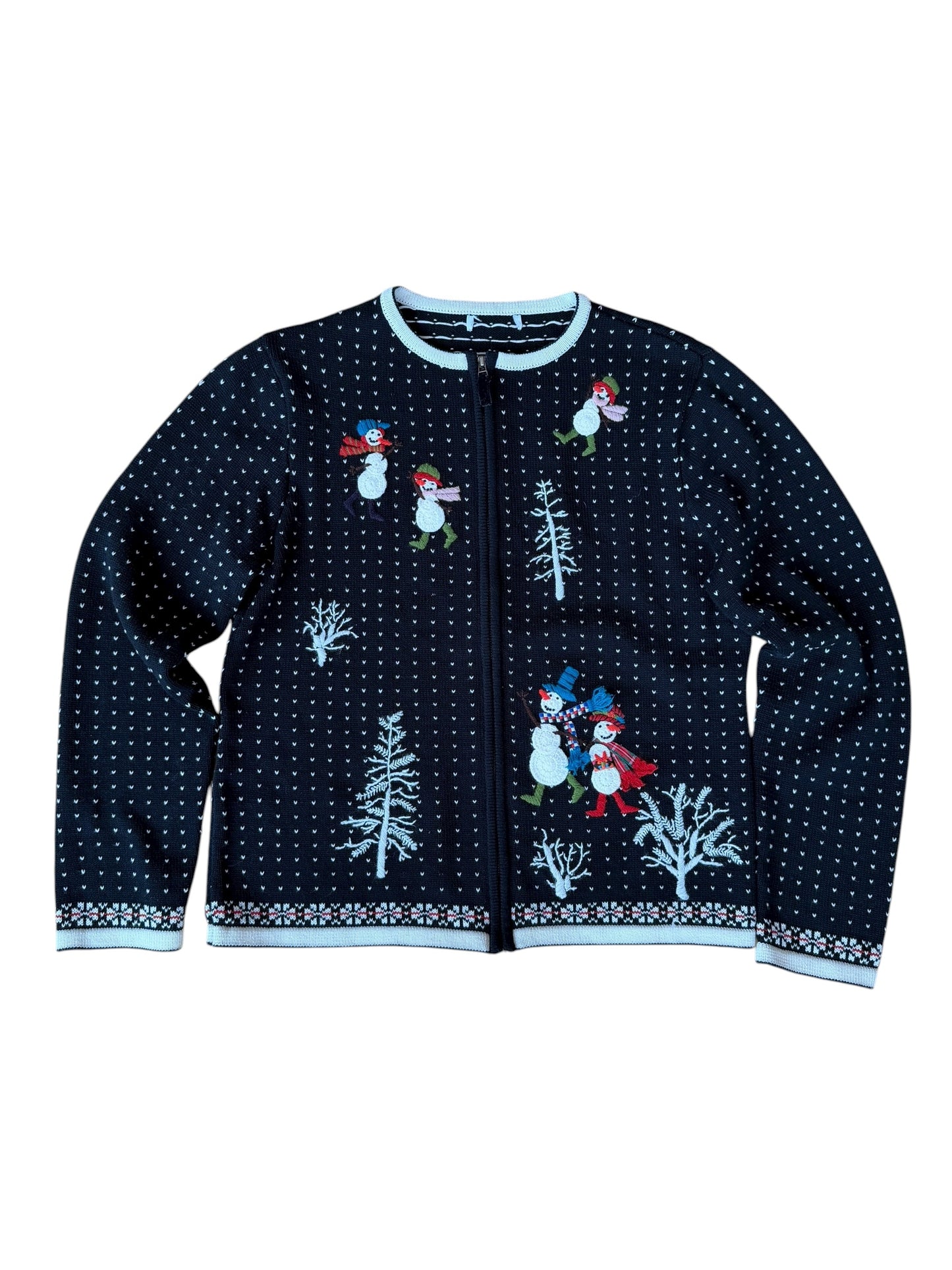 VINTAGE SNOWMAN EMBROIDERED ZIP CARDIGAN (S/M)