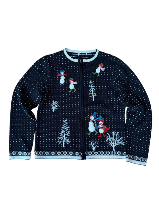 VINTAGE SNOWMAN EMBROIDERED ZIP CARDIGAN (S/M)