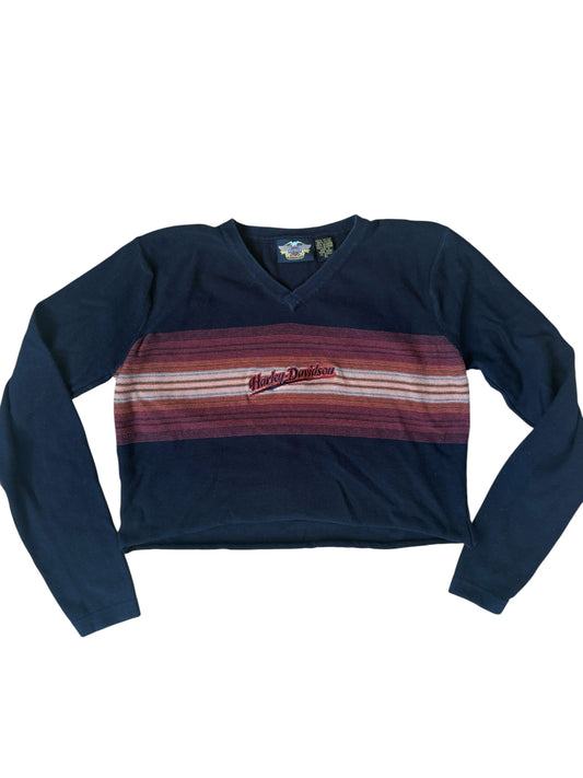 Y2K VINTAGE HARLEY DAVIDSON STRIPED SWEATER (XL)