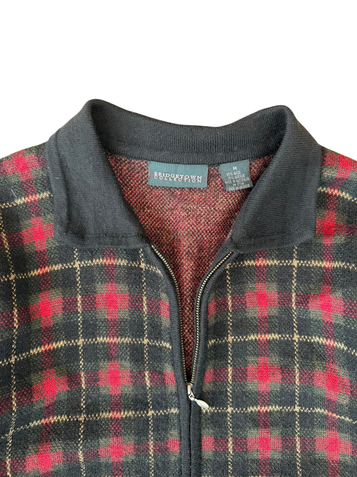 VINTAGE PLAID WOOL BLEND ZIP CARDIGAN (M)
