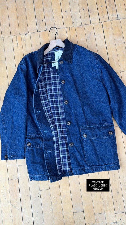 VINTAGE SJB DARK DENIM LINED CHORE COAT (M)