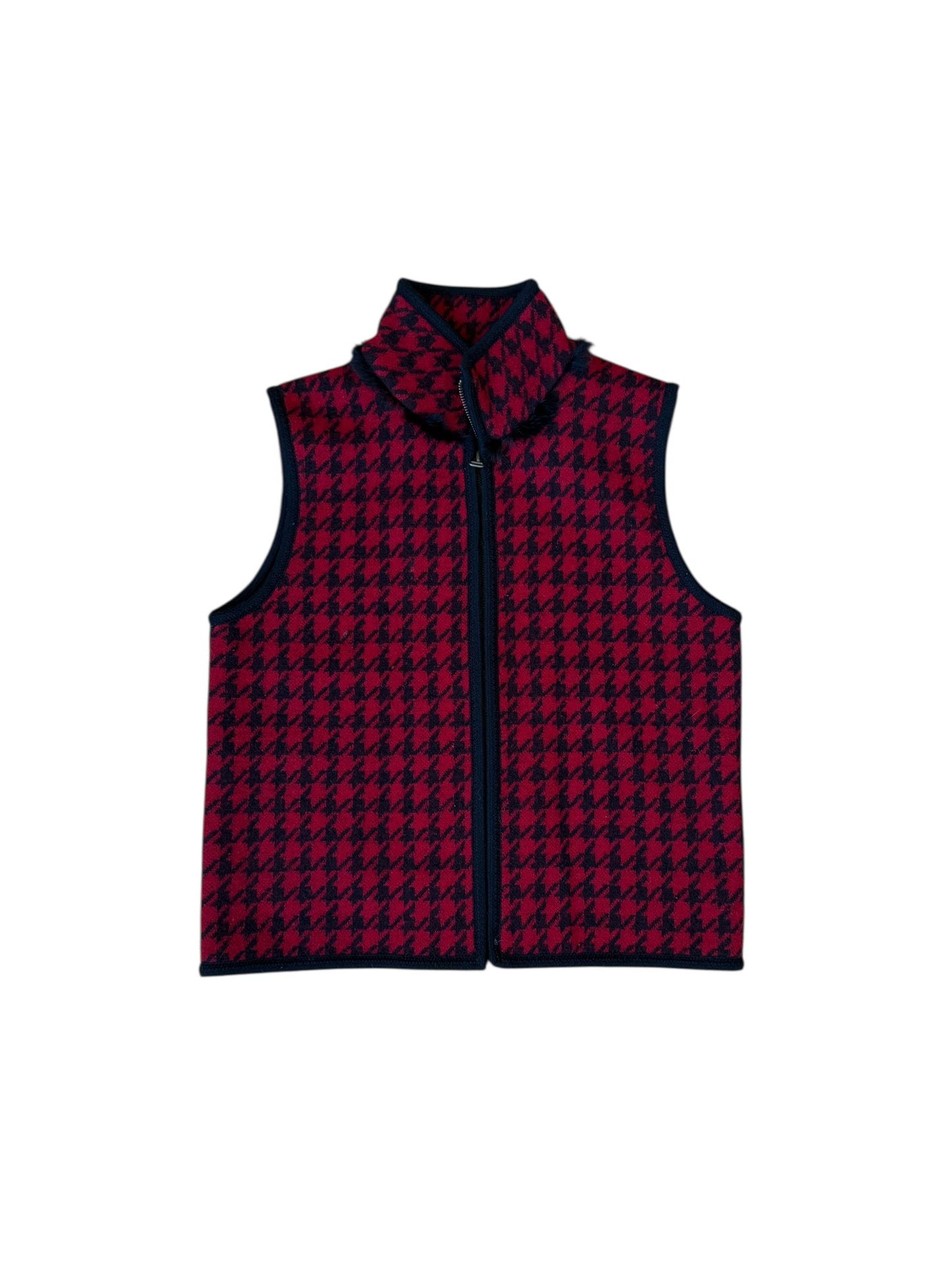 VINTAGE TALLY-HO RED AND BLACK HOUNDSTOOTH WOOL VEST (M)