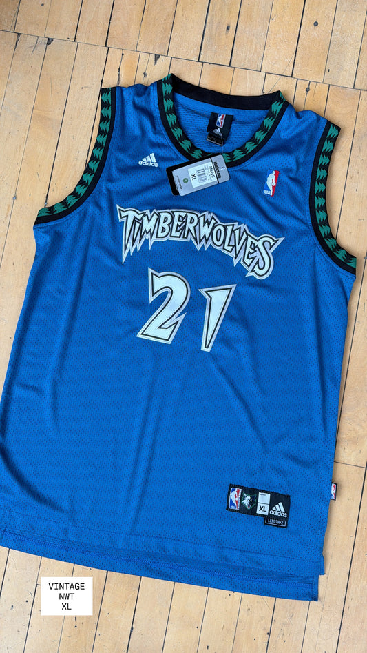 NWT VINTAGE MN TIMBERWOLVES KEVEN GARNETT ADIDAS JERSEY BLUE (XL)