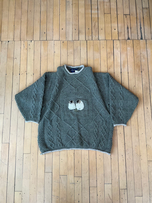 VINTAGE ACORN PURE WOOL ROLL NECK SHEEP SWEATER (L)