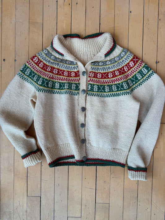 VINTAGE SNOWFLAKE-BUTTON WOOL SWEATER (S)