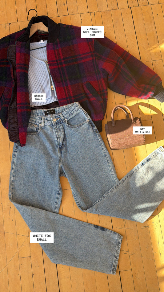 VINTAGE WOOL PLAID COAT (S/M)