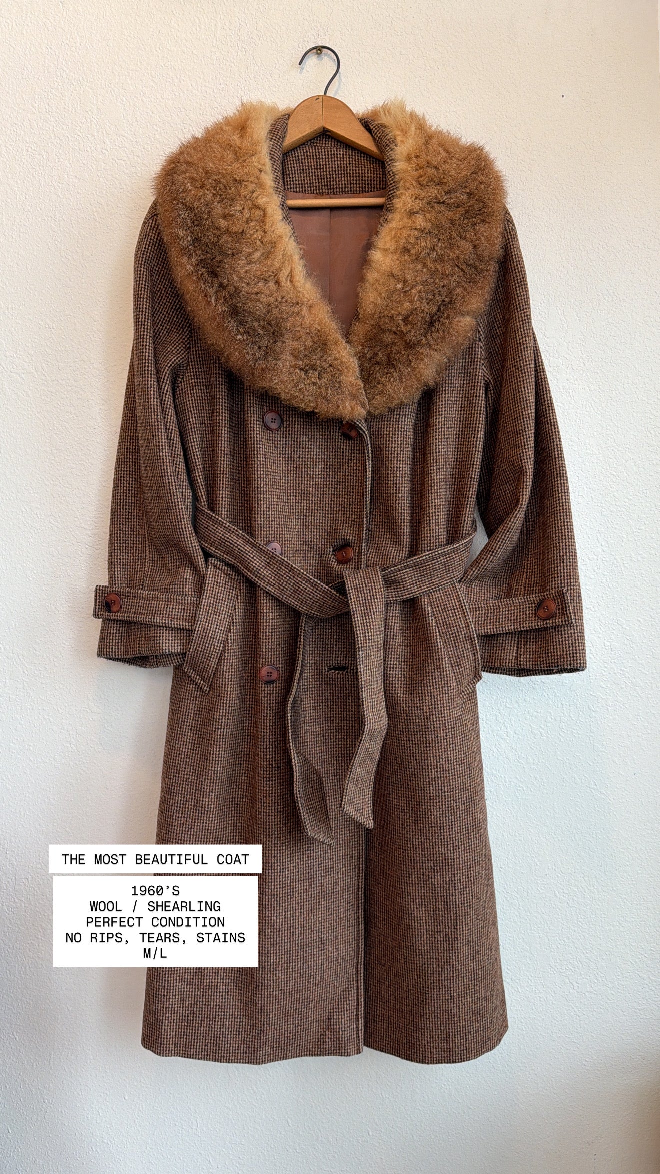 1960'S BETTY ROSE UNION MADE WOOL/FUR COAT (M/L)