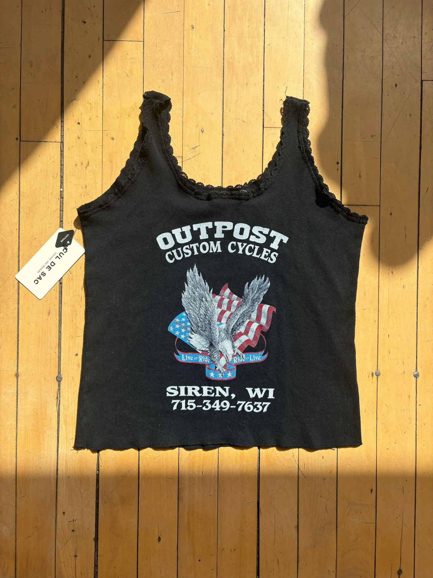 VINTAGE UNTAMED SPIRIT LACE TRIM BIKER TANK (L)
