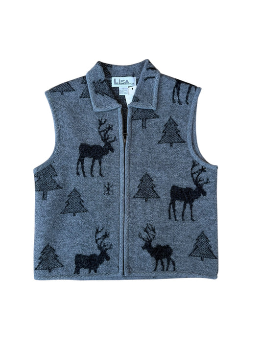 VINTAGE BOILED WOOL REINDEER VEST (M)