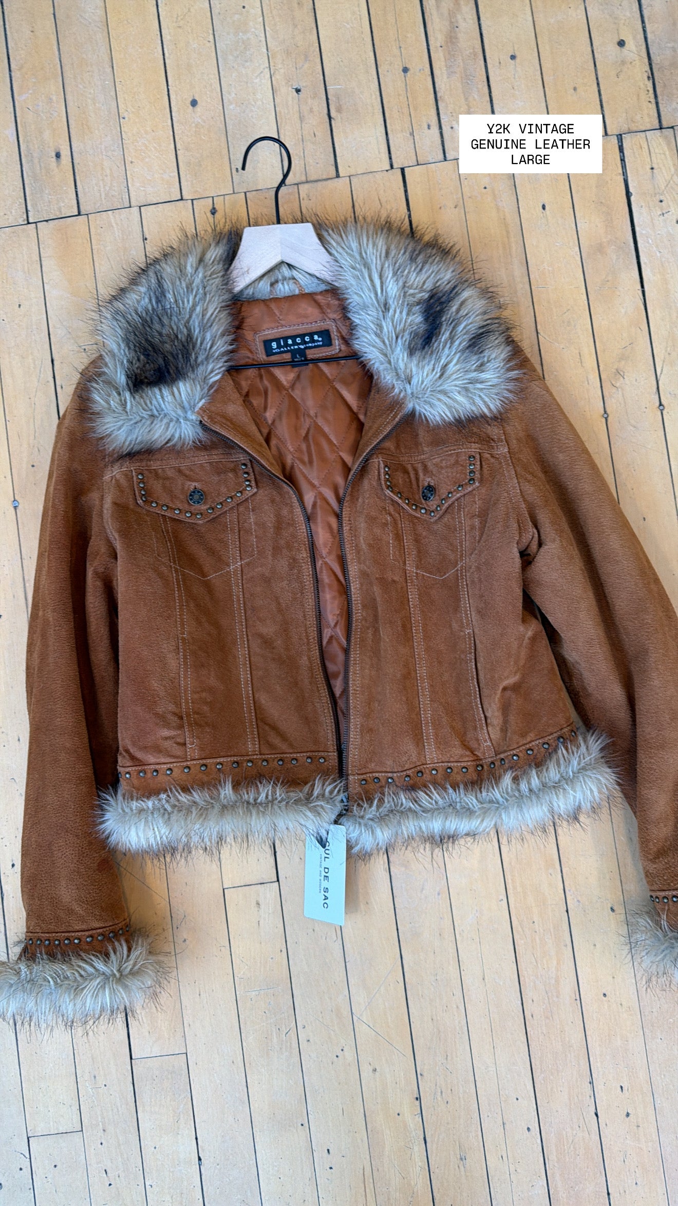 Y2K VINTAGE GENUINE LEATHER FUR JACKET (L)