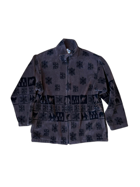 VINTAGE SNOWFLAKE + ANIMAL FLEECE ZIP UP (M)