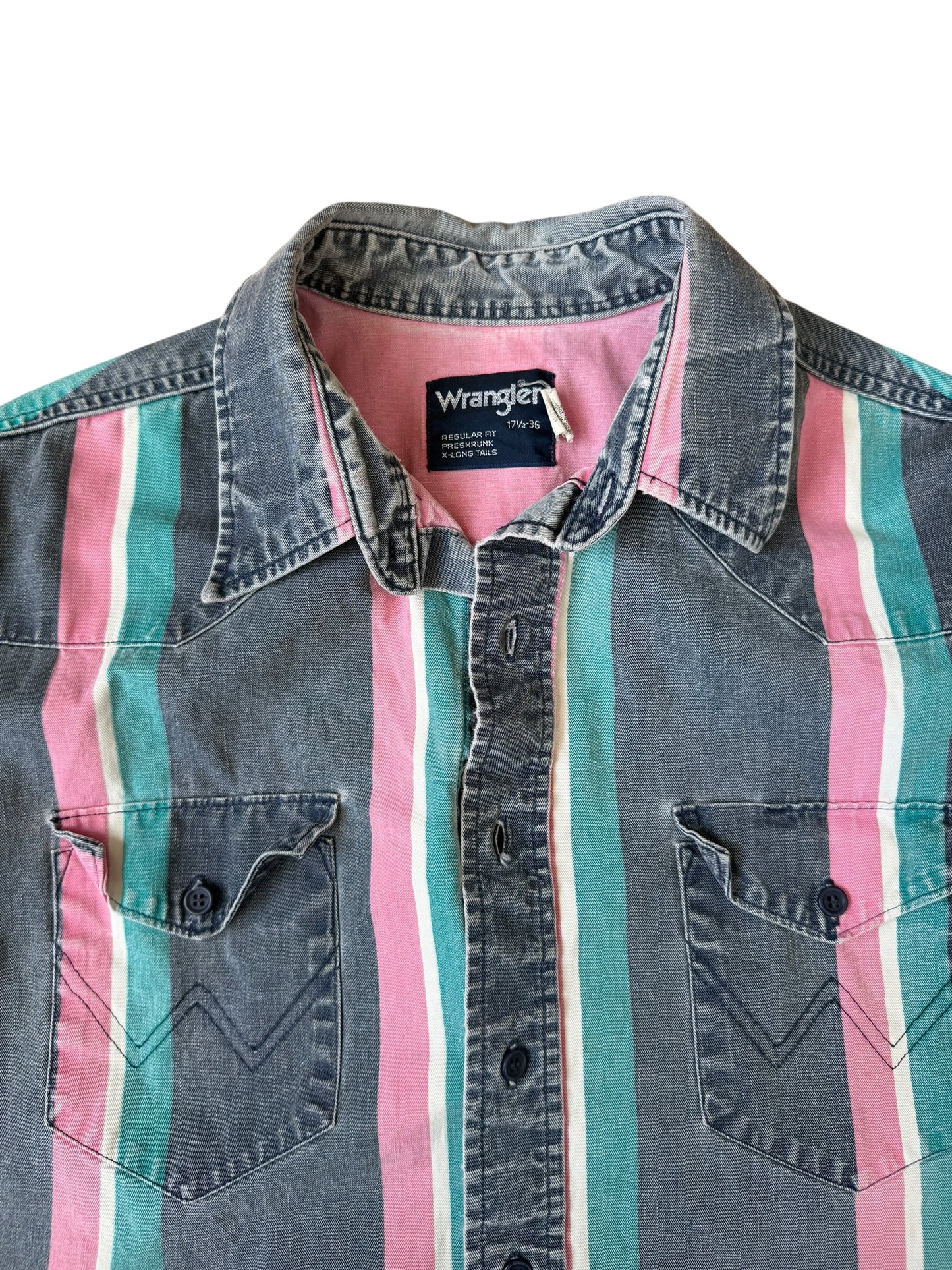 VINTAGE WRANGLER BRUSHPOPPER RODEO SHIRT PINK/TEAL (17.5-36)
