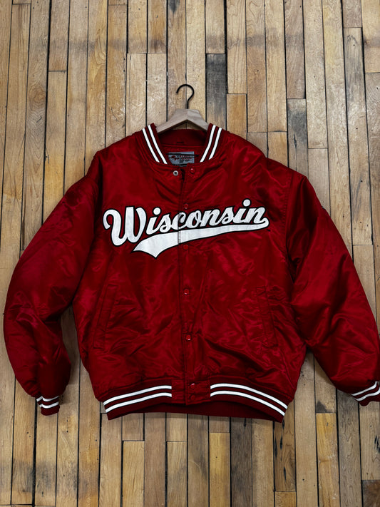 Y2K VINTAGE WISCONSIN SATIN JACKET (XL)