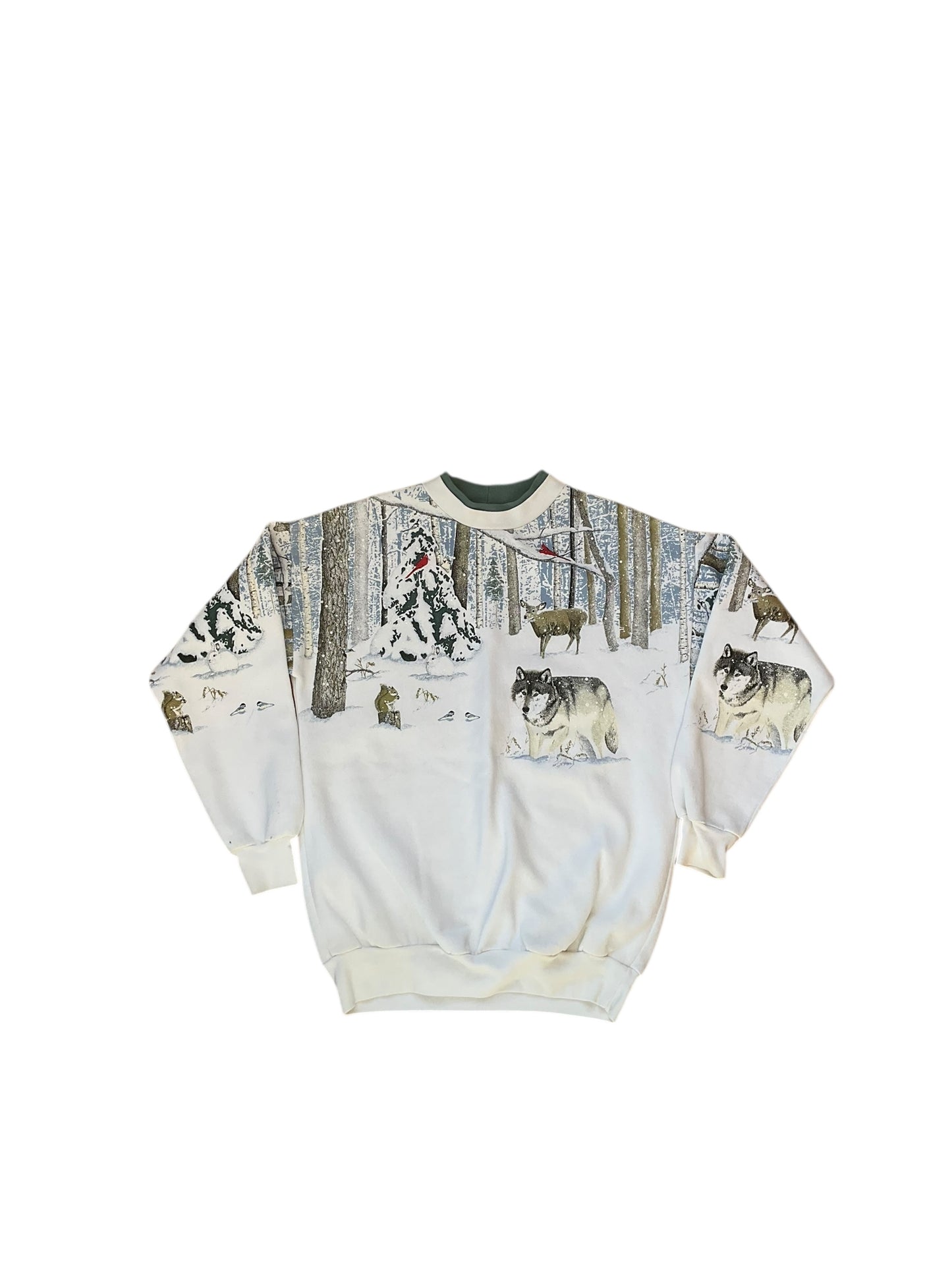 VINTAGE ARTISANS ALL OVER PRINT WINTER SCENE CREWNECK (M)