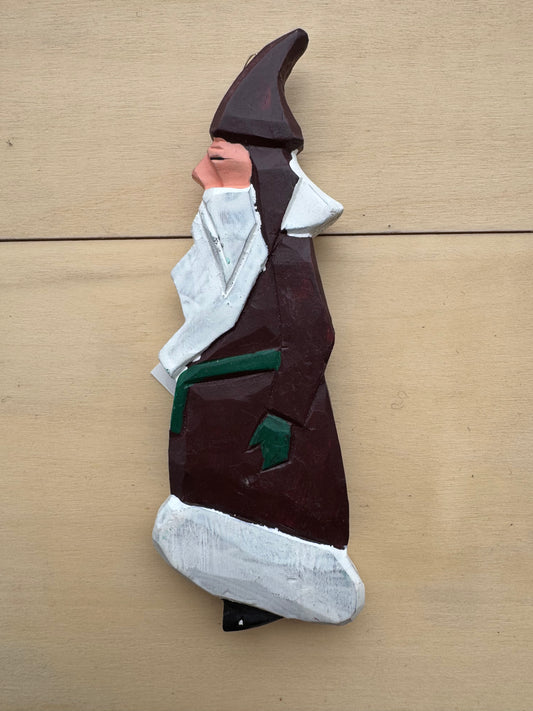 VINTAGE HAND CARVED WOODEN SANTA ORNAMENT