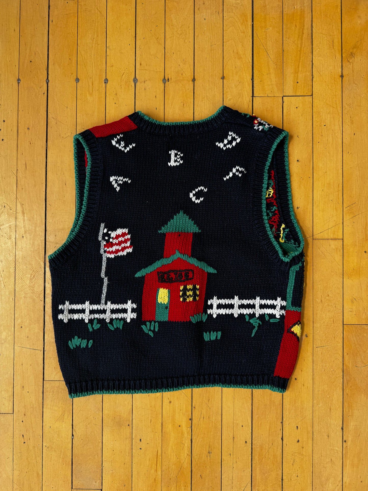 VINTAGE HAND EMBROIDERED TEACHER/SCHOOL THEMED KNIT VEST (L)