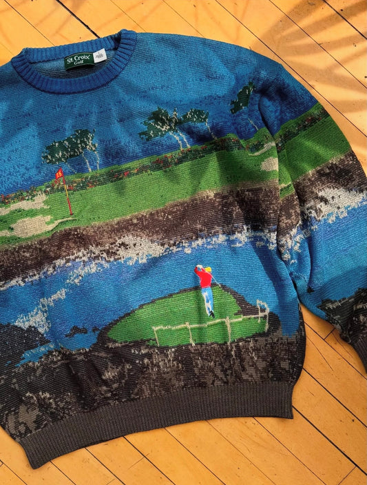 VINTAGE AOP COTTON GOLF SWEATER (L)